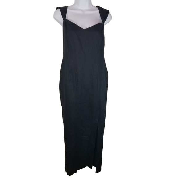 Vtg Elizabeth Wayman black linen criss cross back maxi dress - Picture 1 of 13